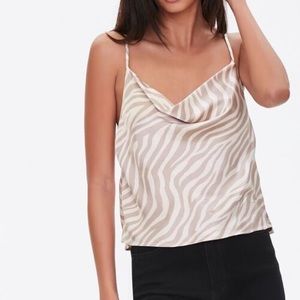 NWT Zebra Satin Cowl neck Cami